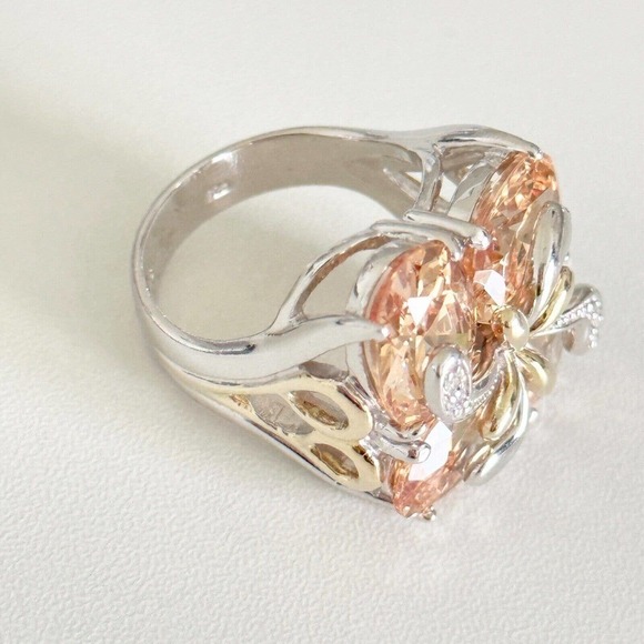 SETA 925 Sterling Silver Huge Clear & Orange CZ Chunky Statement Ring Size 11 - Picture 7 of 15